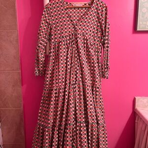 Zara Geometric Red and Black Long Sleeve Dress